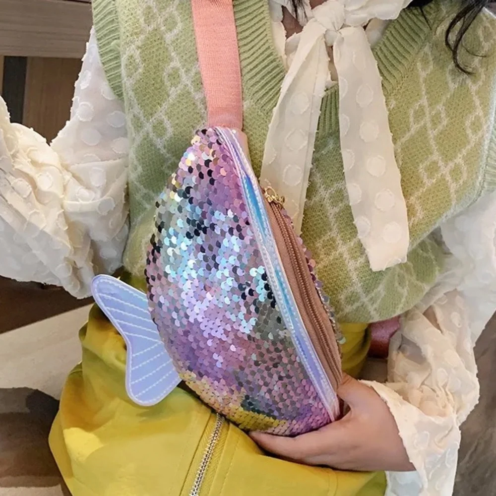 Kids Glitter Crossbody/Coin Purse Bags Girls Sequin Fish Tail‎ NEW! Blue!! 🐟